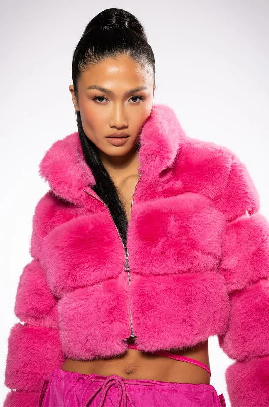 BARBZ FAUX FUR JACKET Front Pockets Side Pockets Patch Pockets