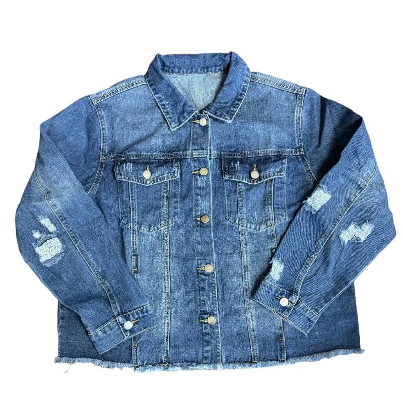 Distressed Denim Jacket Anorak Windbreaker Fleece