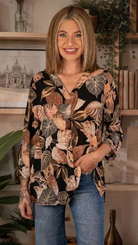 Misti Light Peach Leaf Top Print Jacquard Embroidered