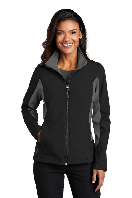 Port Authority Womens Core Wind & Water Resistant Full Zip Jacket - Black/Battleship Grey Softshell Outdoor Jacket