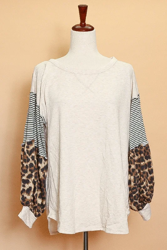 Taupe Animal Stripe Exposed Seam Sweater (5pc) Vintage Suede Jacket