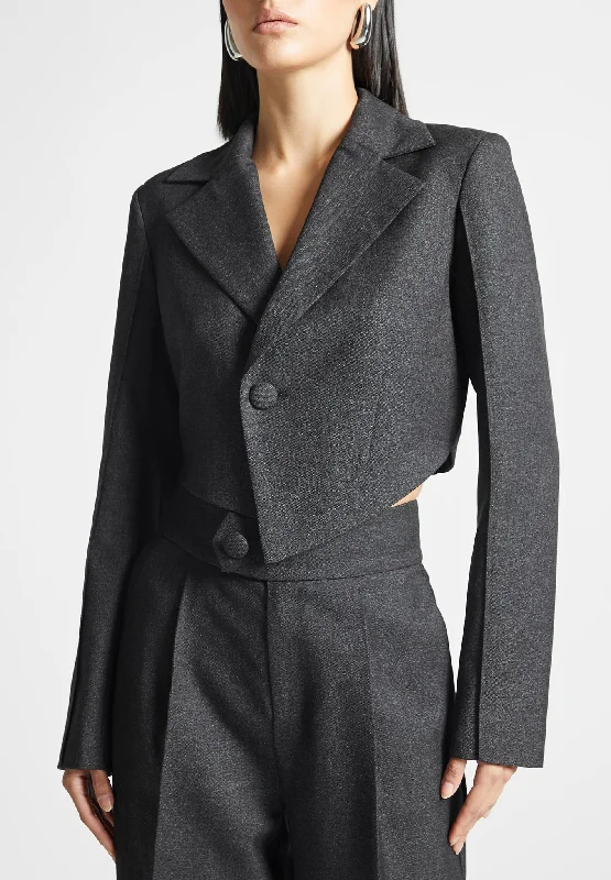 Asymmetric Tailored Cropped Blazer - Grey Women's Fashion Blazer