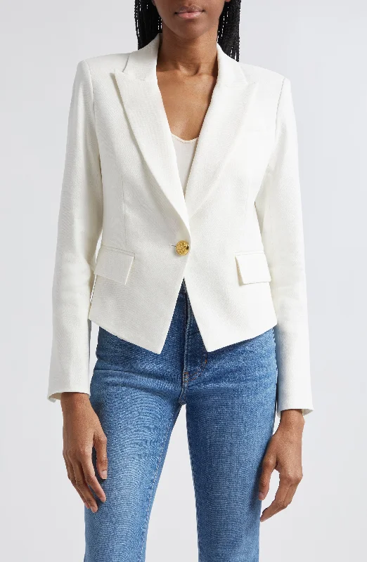 White Single Button Notch Lapel Women Blazer