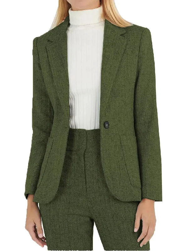 Herringbone Notch Lapel 2 Pieces Women Suit