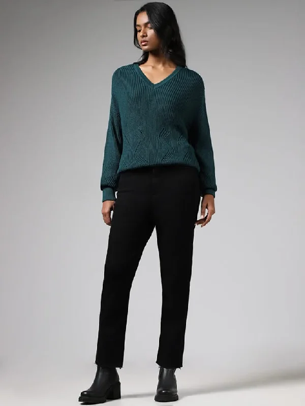 LOV Teal Pointelle Knit Sweater Women's Elegant Suit