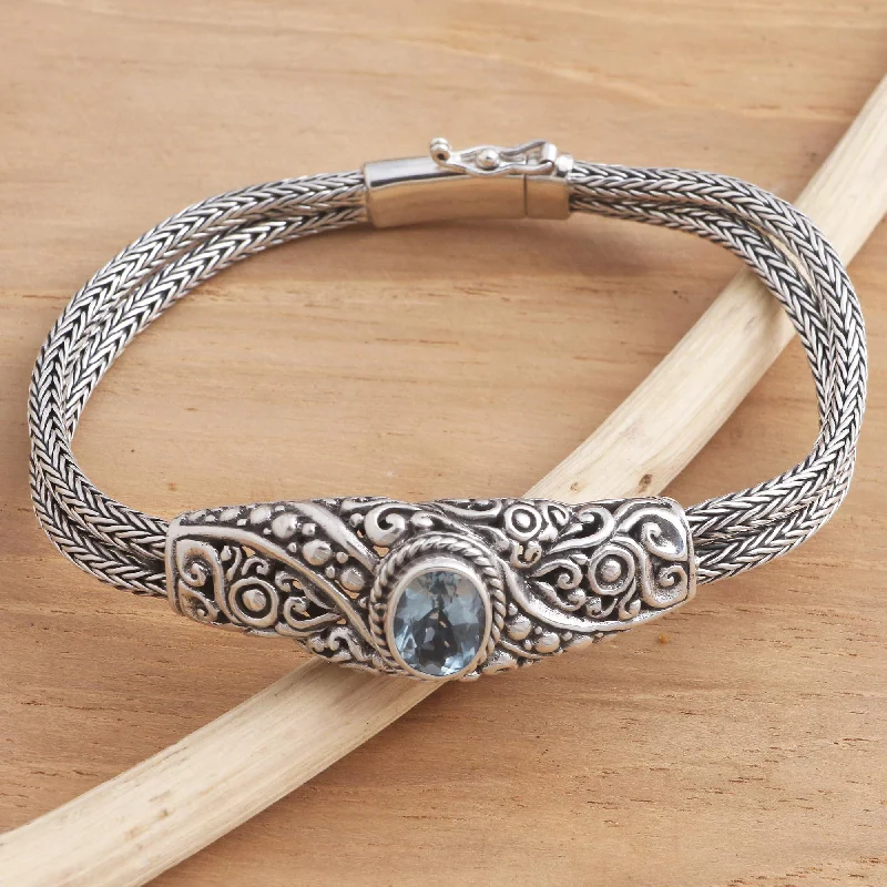 Make Every Moment Shine – Jewelry Discounts Available Double Naga Balinese Blue Topaz Bracelet with Sterling Silver Naga Chain