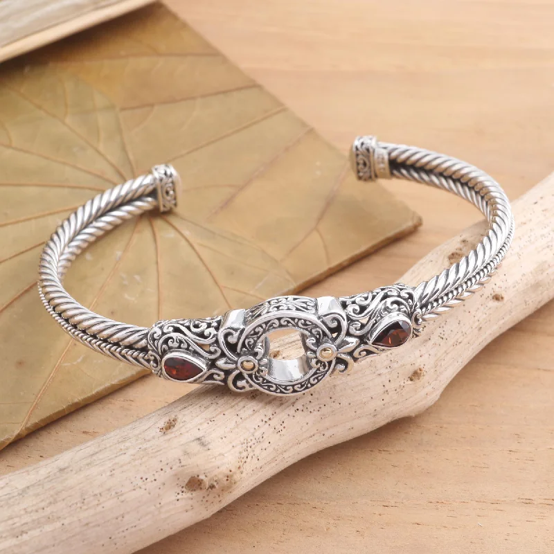 The Perfect Jewelry Piece At The Perfect Price Hidden Gate in Red Sterling Silver and Garnet Cuff Bracelet from Bali