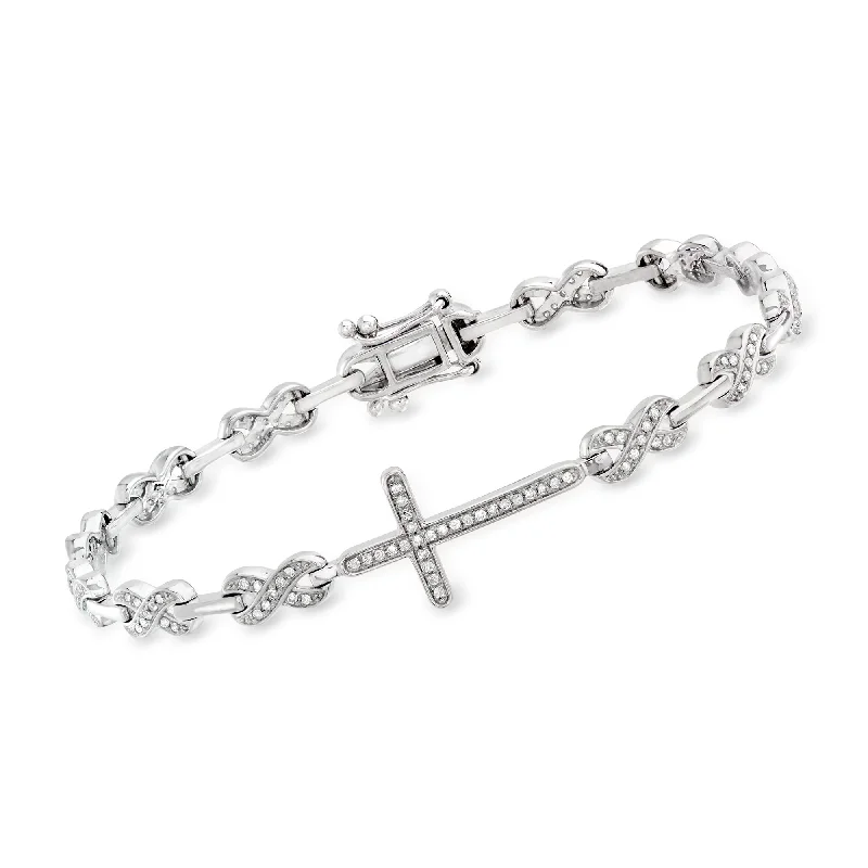 Gorgeous Jewelry, Limited-Time Savings Ross-Simons Diamond Cross and Infinity Symbol Link Bracelet in Sterling Silver