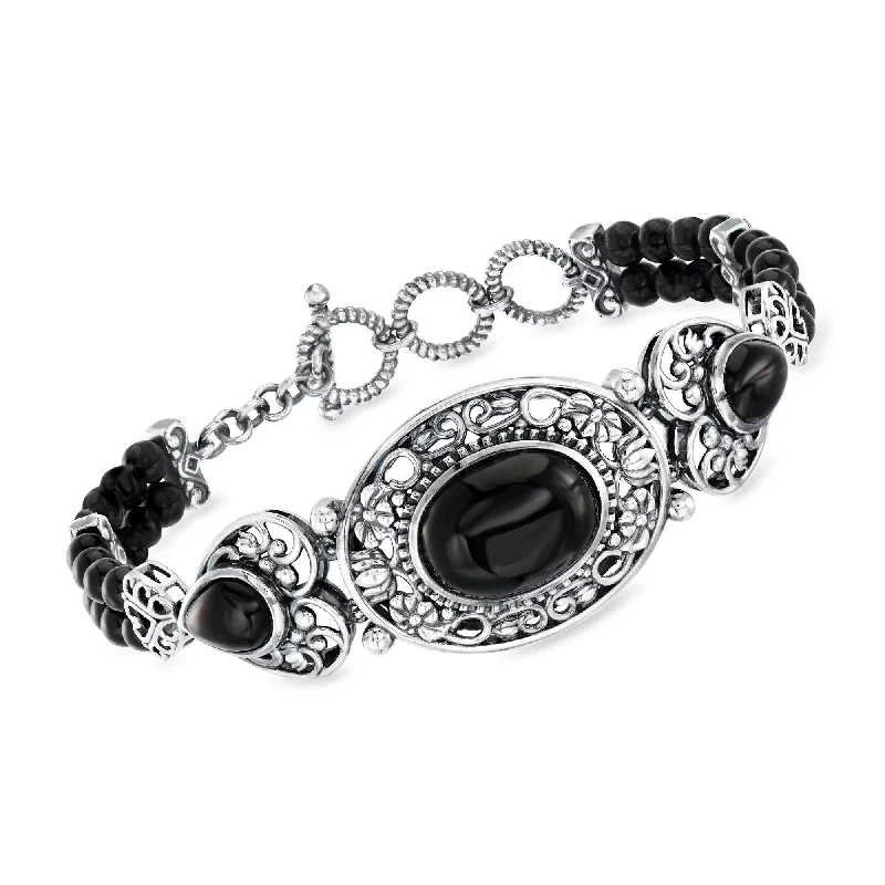 Chic And Stylish Jewelry At Exclusive Prices Ross-Simons Onyx Toggle Bracelet in Sterling Silver