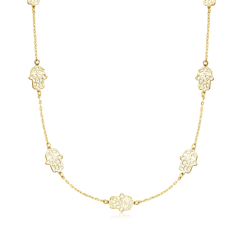 Luxury Jewelry Now At Special Promotional Rates RS Pure by Ross-Simons Italian 14kt Yellow Gold Hamsa Station Necklace Luxury Jewelry Now At Special Promotional Rates RS Pure by Ross-Simons Italian 14kt Yellow Gold Hamsa Station Necklace
