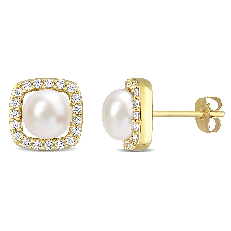 Elegant Necklaces And Bracelets At Limited-Time Offers Mimi & Max 6-6.5mm Cultured Freshwater Pearl and 3/8ct TGW Created White Sapphire Halo Earrings in 10k Yellow Gold Elegant Necklaces And Bracelets At Limited-Time Offers Mimi & Max 6-6.5mm Cultured Freshwater Pearl and 3/8ct TGW Created White Sapphire Halo Earrings in 10k Yellow Gold
