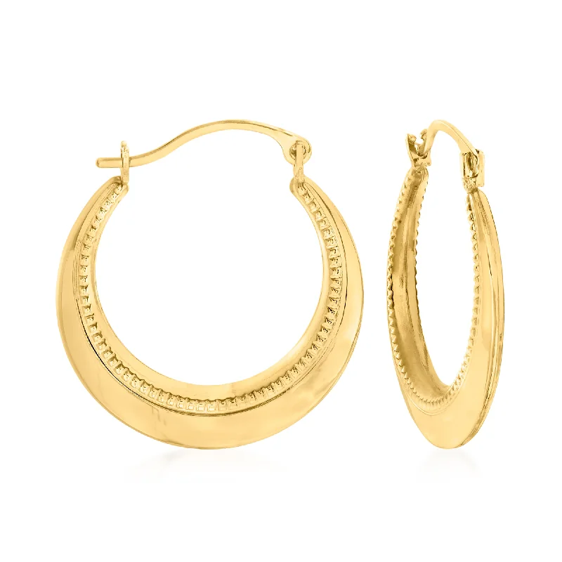 Shop Signature Jewelry Styles At Exclusive Prices Ross-Simons 14kt Yellow Gold Beaded and Polished Hoop Earrings Shop Signature Jewelry Styles At Exclusive Prices Ross-Simons 14kt Yellow Gold Beaded and Polished Hoop Earrings