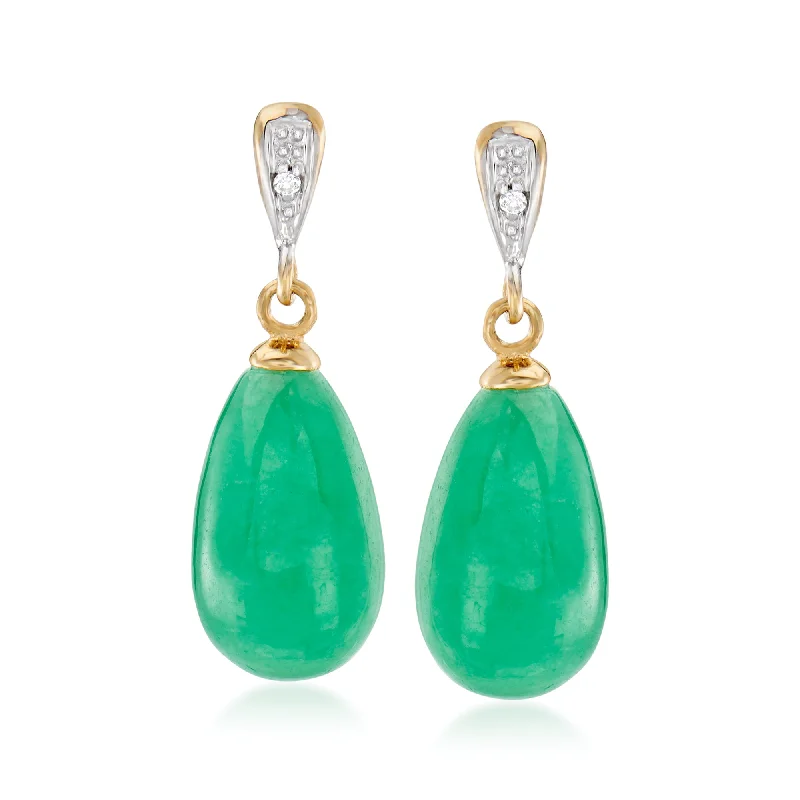 Shop Fine Jewelry With Exclusive Savings Ross-Simons Jade Teardrop Earrings With Diamond Accents in 14kt Yellow Gold Shop Fine Jewelry With Exclusive Savings Ross-Simons Jade Teardrop Earrings With Diamond Accents in 14kt Yellow Gold