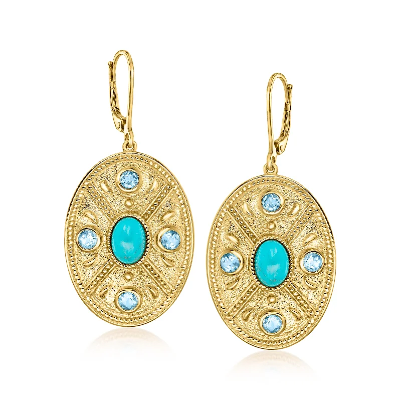Discounted Jewelry For A Glamorous Look Ross-Simons Turquoise and . Sky Blue Topaz Etruscan-Style Oval Drop Earrings in 18kt Gold Over Sterling Discounted Jewelry For A Glamorous Look Ross-Simons Turquoise and . Sky Blue Topaz Etruscan-Style Oval Drop Earrings in 18kt Gold Over Sterling