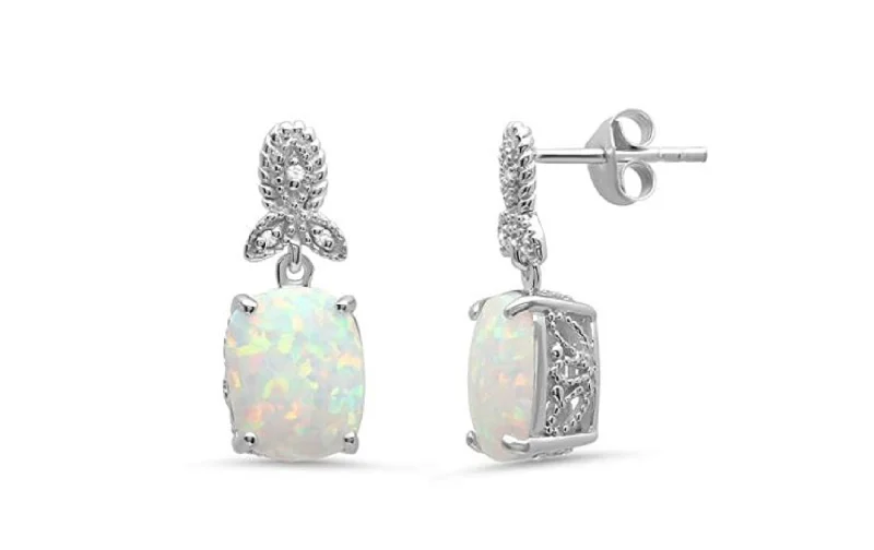 Huge Savings On Timeless Jewelry Collections Sterling Silver 10x8mm Created Opal and Diamond Accent Dangle Drop Earrings Huge Savings On Timeless Jewelry Collections Sterling Silver 10x8mm Created Opal and Diamond Accent Dangle Drop Earrings