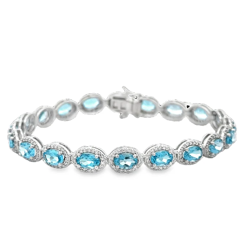 Adjustable Charm Bracelets For A Perfect Fit Blue Topaz and Diamond Bracelet in White Gold