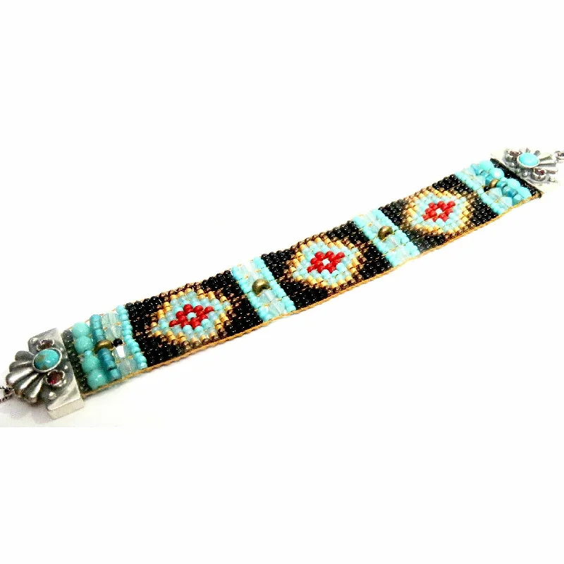 Shop High-Quality Jewelry At Jaw-Dropping Discounts CHILI ROSE GEM TIP  DESERT  TURQUOISE -BLACK AND GOLD BEADED BRACELET
