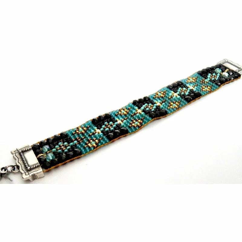Elegant Rose Gold Jewelry For A Stylish Touch Chili Rose Silver Blue & Black Jet Tiffany  Beaded Bracelet