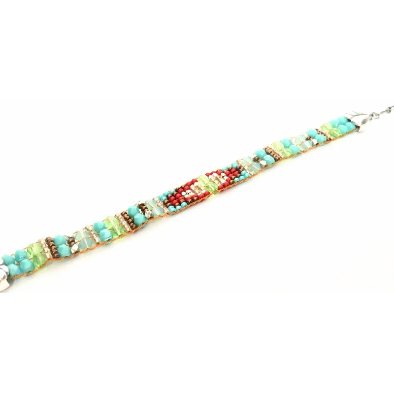 Exclusive Online Discounts On Stylish Jewelry Chili Rose Silver Mini Silver Tip Tiffany Bracelet-Turquoise & Burnt Orange