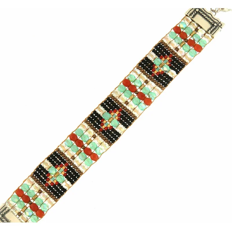 Huge Savings On Premium Jewelry Styles Chili Rose "Jet and Turquoise Sitting Blanket" Silver TIp Bracelet