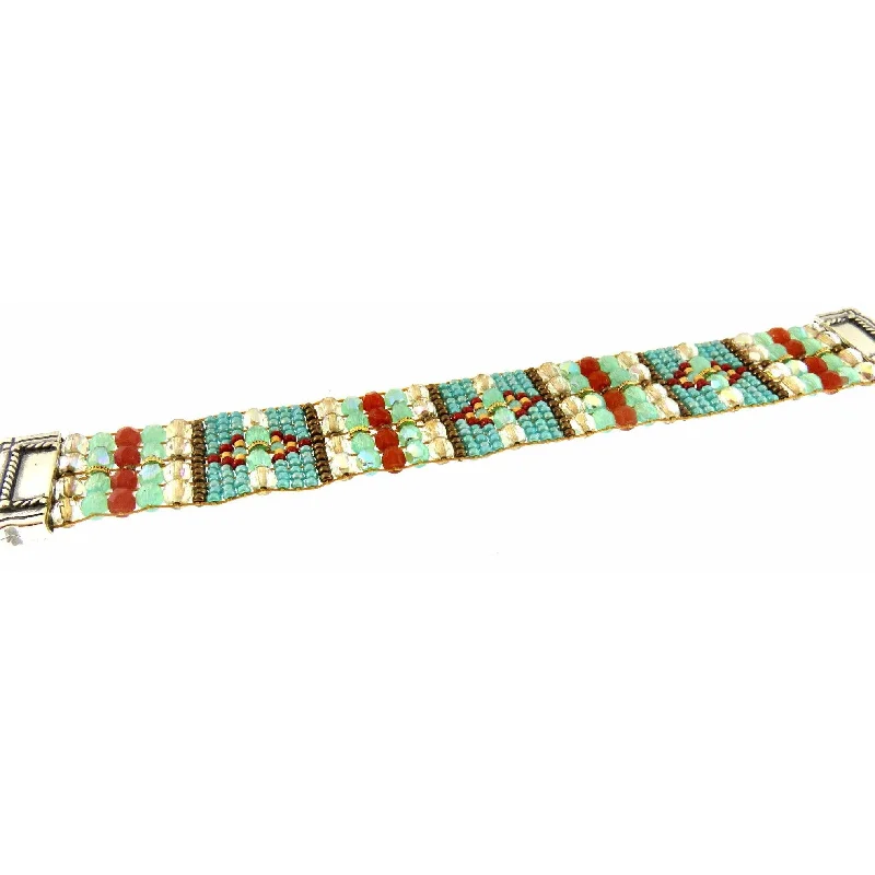 Romantic Heart-Shaped Jewelry For Special Gifts Chili Rose  "Turquoise Shimmer" Silver Tip  Bracelet -Adohnnah Langer