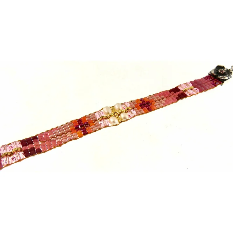 Get The Sparkle You Love At Prices You Adore Chili Rose  "Pink and Pearl Ombre " Narrow Tiffany  Bracelet Flower Ends