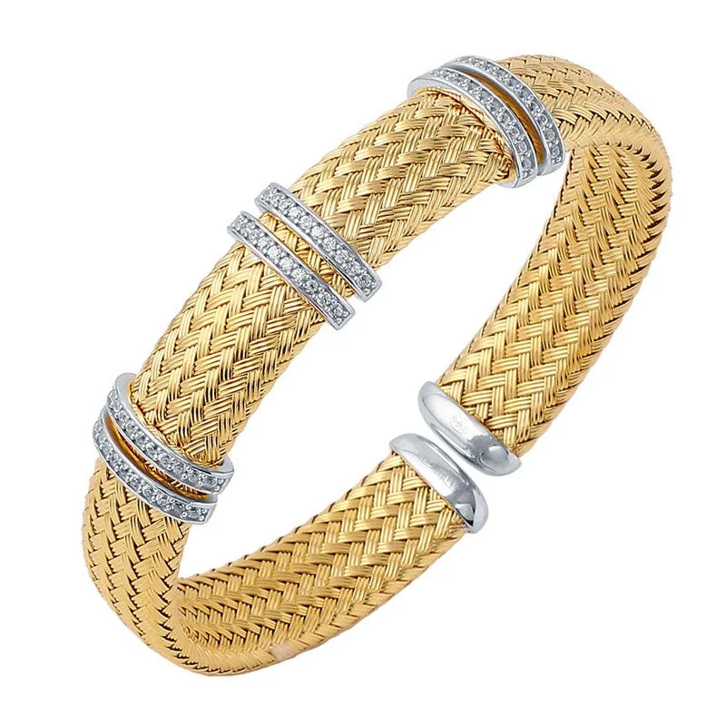 Exclusive Jewelry Sale – Sparkle For Less CZ Gold Plated Silver 12mm Mesh Cuff Bangle