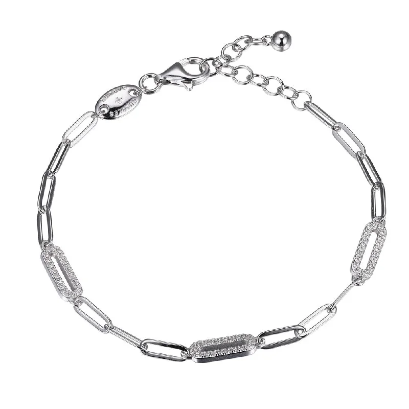 Everyday Jewelry Essentials Now On Sale CZ Rhodium Plated Silver Paperclip Chain Bracelet
