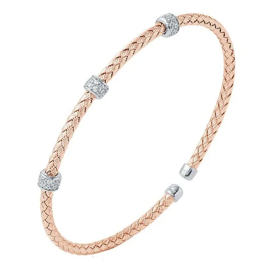 Your Perfect Accessory Now At The Best Price CZ Rose Gold Plated Silver 3mm Mesh Cuff Bangle