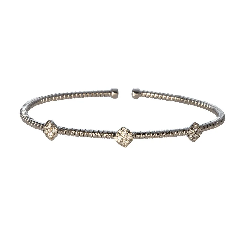 Shop Handcrafted Jewelry At Special Promotional Rates Diamond 3 Station 18K White Gold Flexible Cuff Bangle