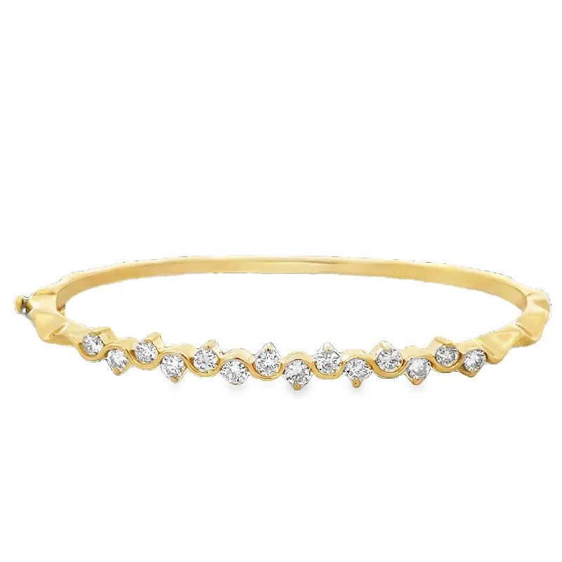 Modern Statement Jewelry For Bold Styling Diamond Swirl Wave Bangle Bracelet in 18k Yellow Gold