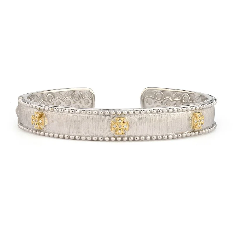 Trendy Minimalist Jewelry For Everyday Wear Jude Frances Mixed Metal Narrow Beaded Maltese Cuff