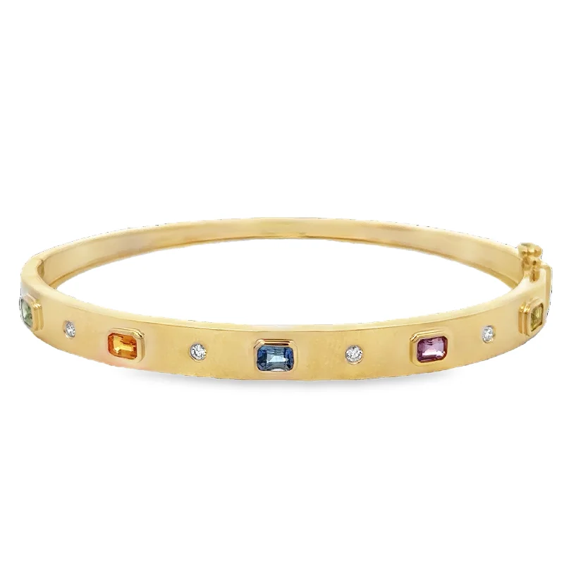 Best-Selling Jewelry Now Available At Special Deals Multicolored Sapphire Bangle Bracelet in Yellow Gold
